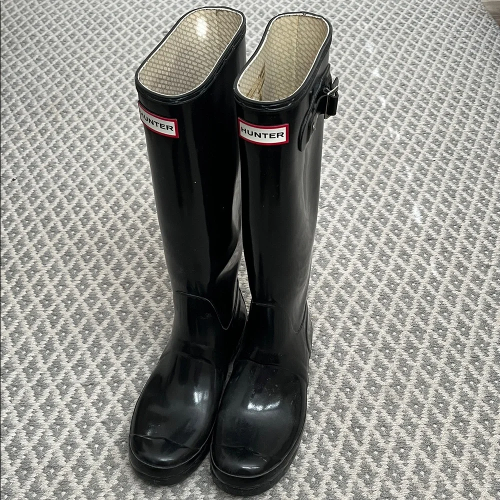 Hunter Glossy Black Rain Boots Tall Height